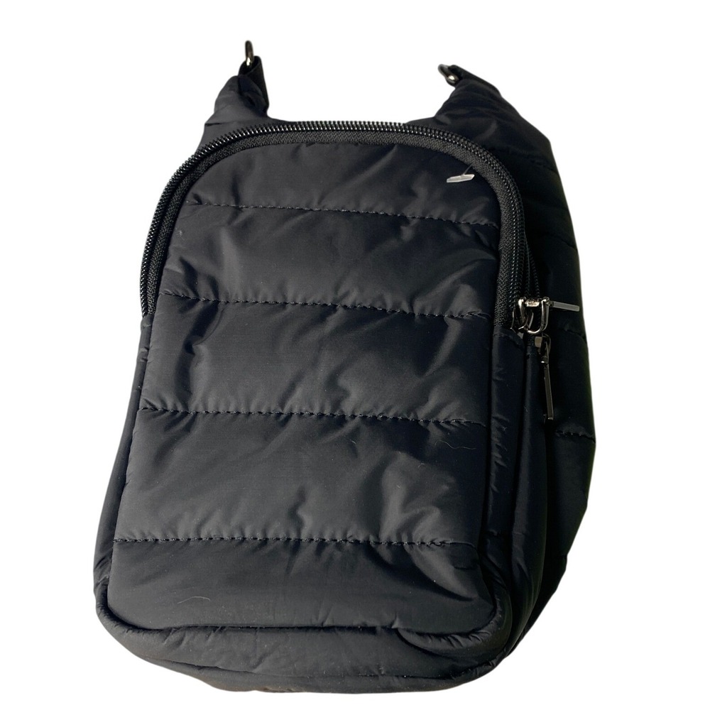 Black Quilted Puffy Mini‎ Crossbody Bag Padded Nylon Sling Purse